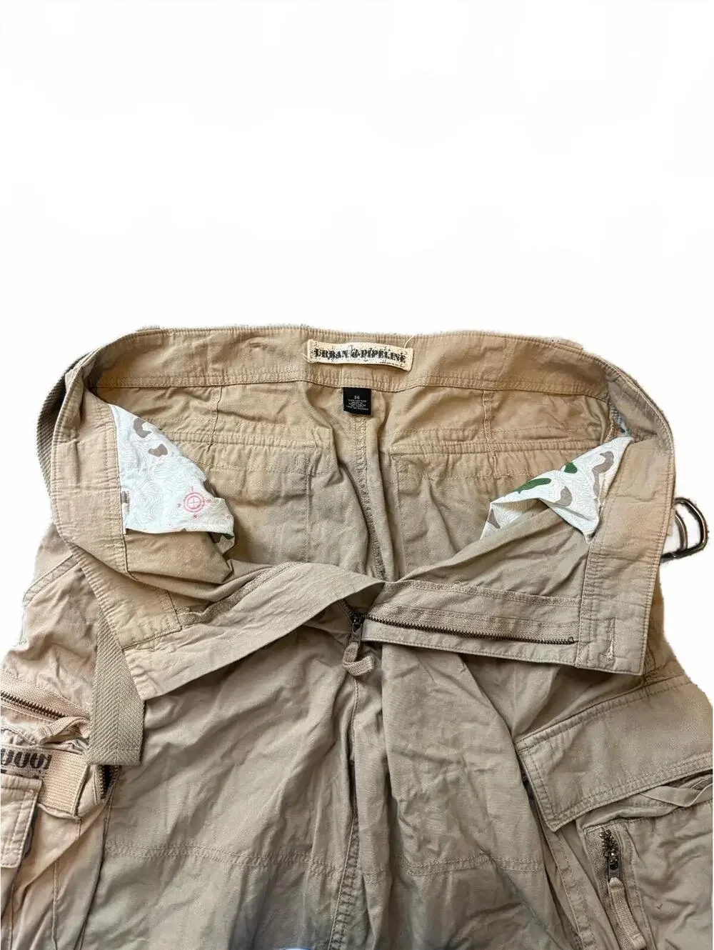 Urban Pipeline Mens Cargo Shorts Size 36 Tan Khaki Cotton Belted Pockets Y2K